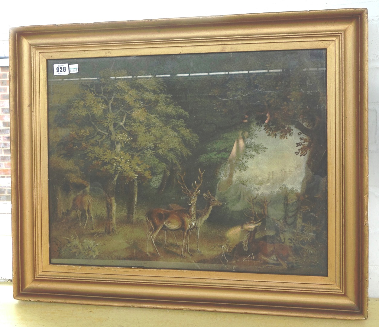 Appraisal: A Victorian sand picture depicting a stag and deer against