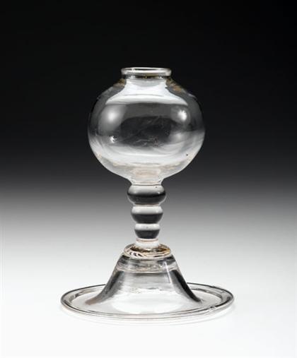 Appraisal: Uncolored blown glass whale oil lamp th century Spherical font