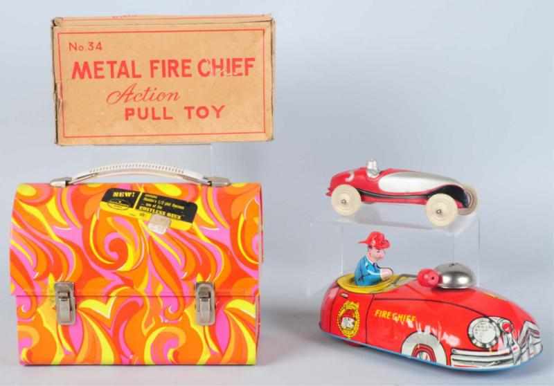 Appraisal: Lot of Tin Rubber Toys Lunchboxes Includes one psychedelic lunchbox