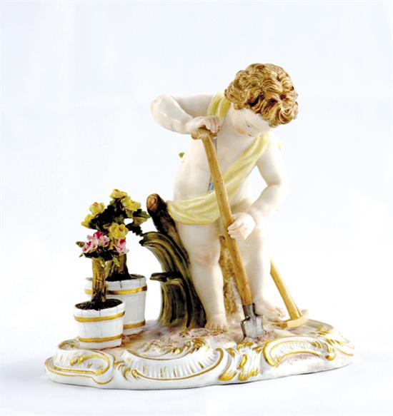 Appraisal: Meissen porcelain putti th century young standing cherub working in