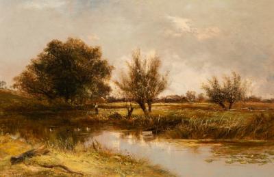 Appraisal: Joseph Thors - Fisherman on a River Bank signed oil