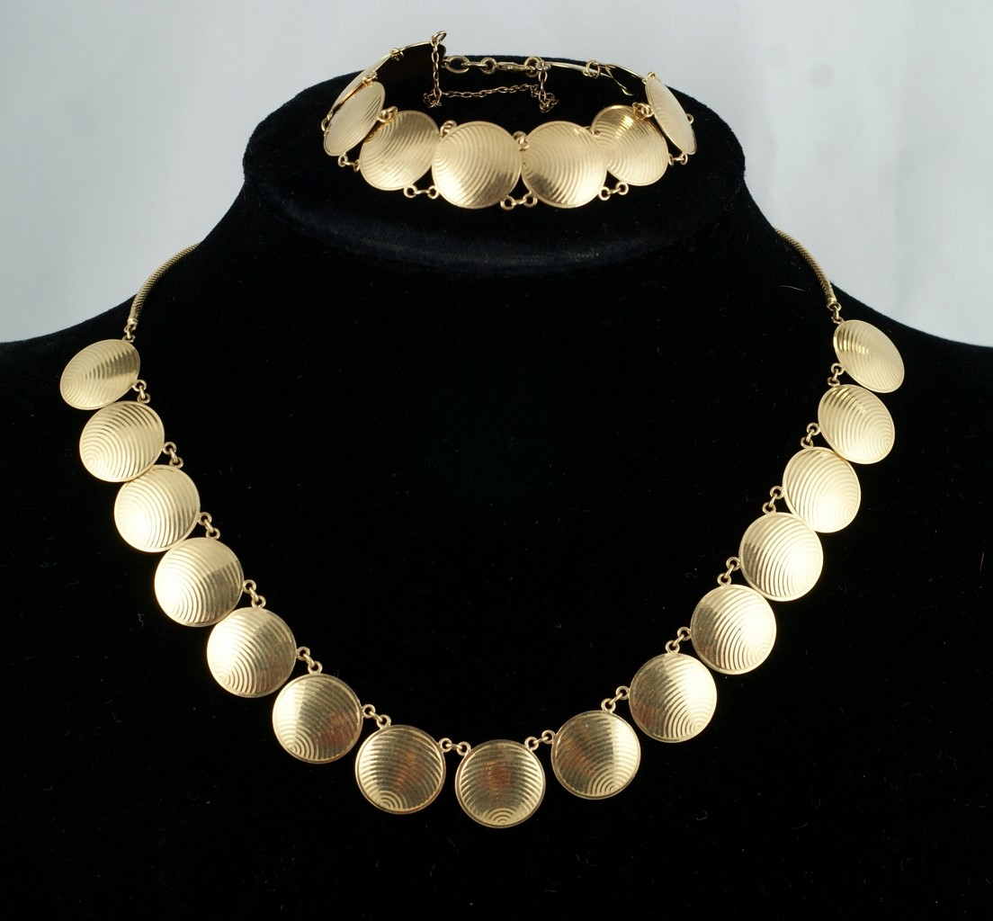 Appraisal: K YG disc link necklace and bracelet long dwt