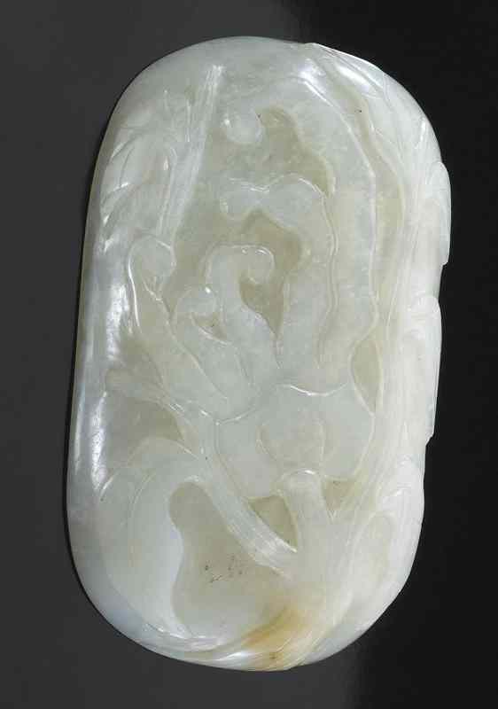 Appraisal: Chinese Qing carved jade plaquedepicting Buddha's hands ''H x ''W