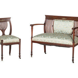 Appraisal: An Edwardian Mahogany Settee and Side Chair Early th Century