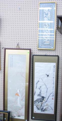 Appraisal: A group of framed Oriental art including needlepoint on silk