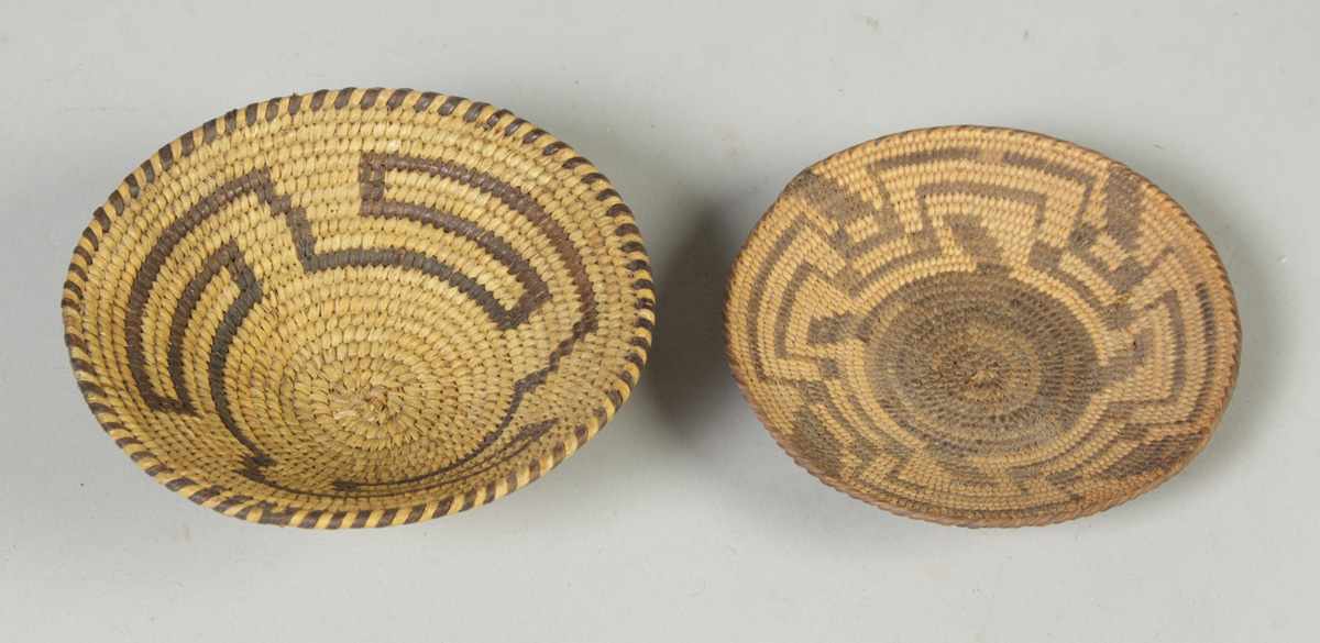 Appraisal: Native American Baskets A few broken stitches Max Ht ''