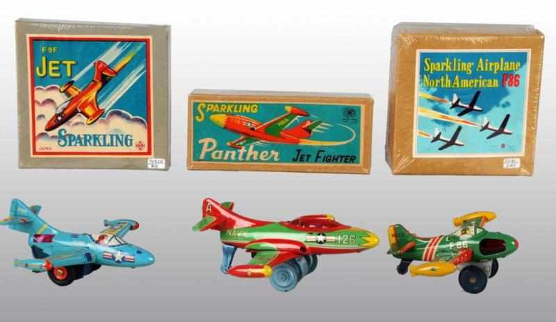 Appraisal: Lot of Tin Fighter Plane Friction Toys Description Japanese Working