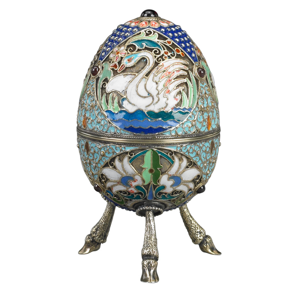 Appraisal: Russian Silver and Cloisonn Enamel Egg bearing marks of Maria