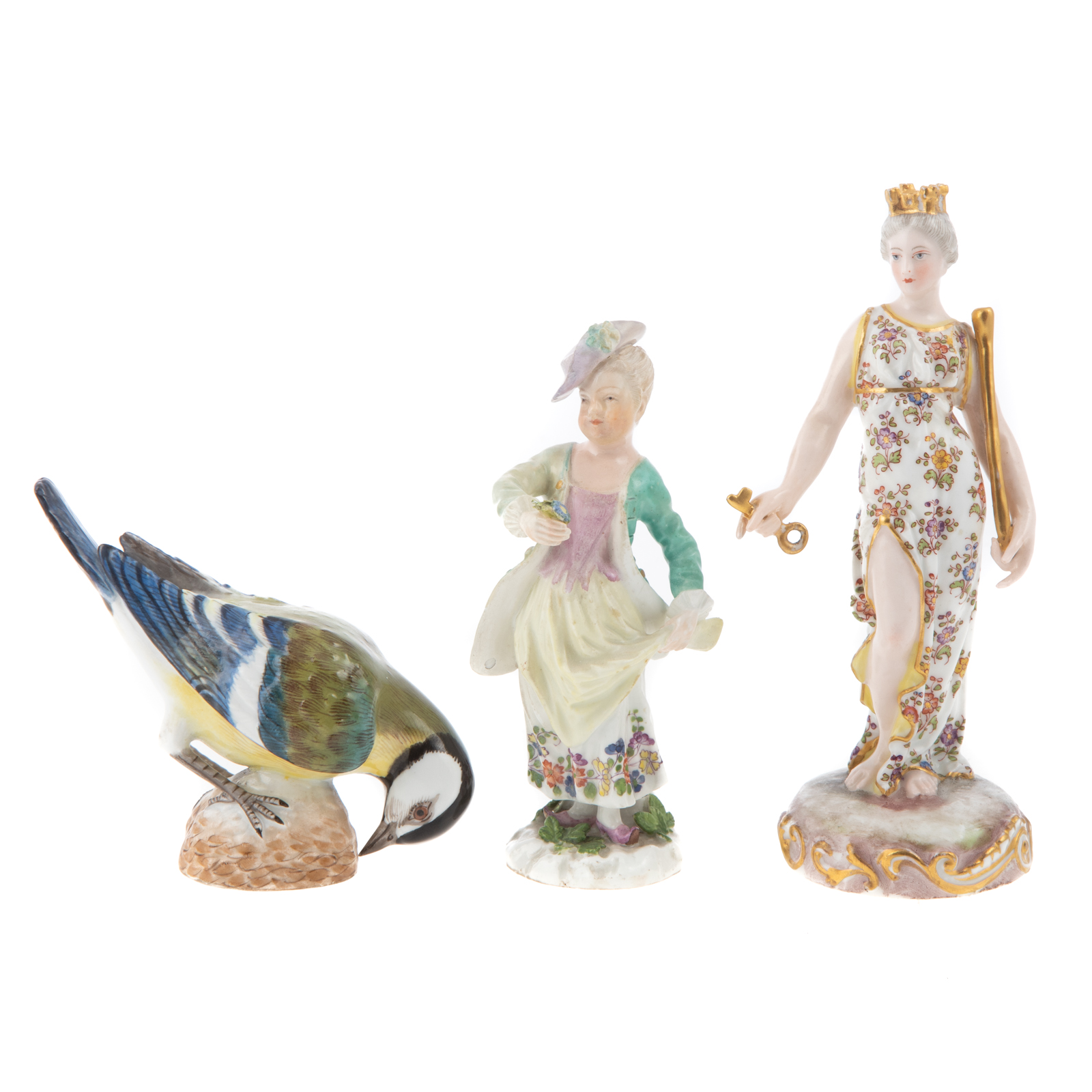 Appraisal: THREE MEISSEN PORCELAIN FIGURES th century includes Juno in H