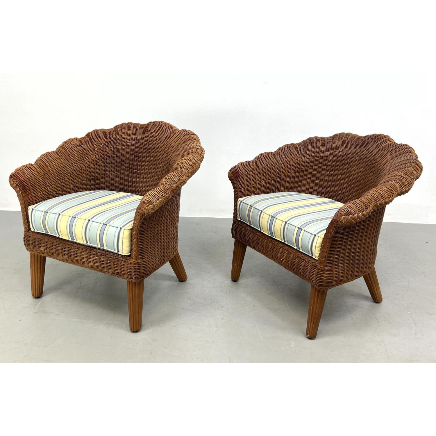 Appraisal: Pair wicker Scalloped Back Lounge Chairs Dimensions H inches W