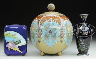 Appraisal: THREE PIECE LOT OF CLOISONNE Meiji Period Japan Footed Koro