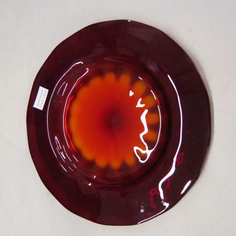 Appraisal: Durand Art Glass Plate amber to red central flowers with