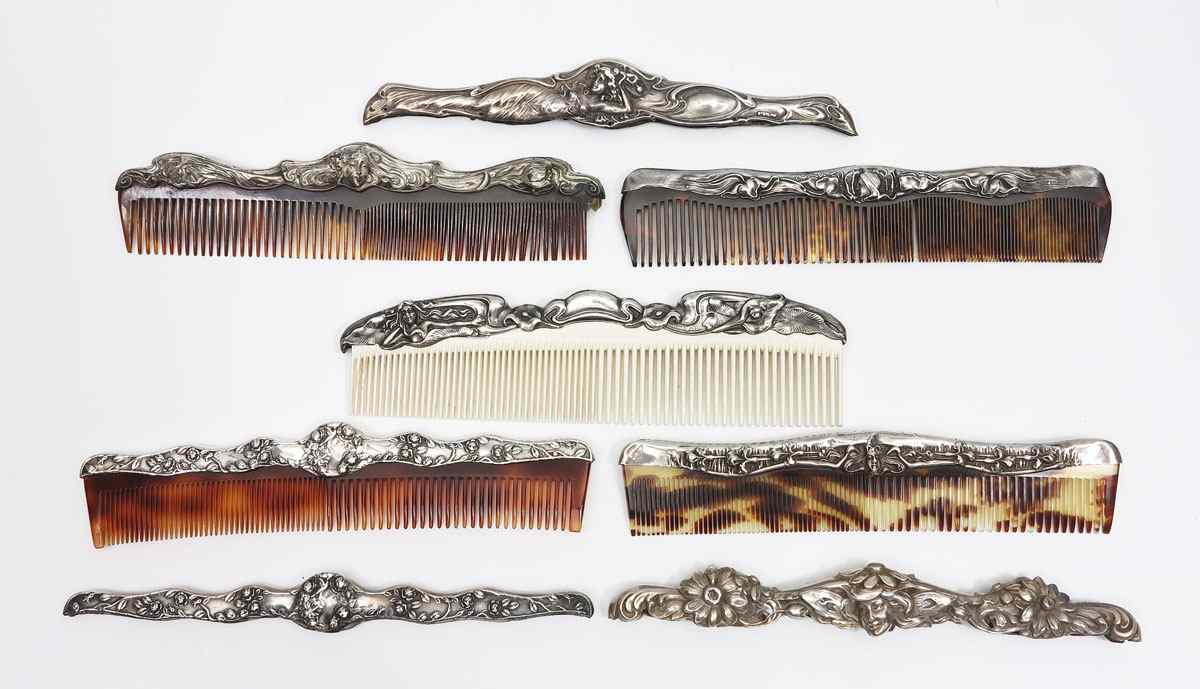 Appraisal: ART NOUVEAU STERLING FIGURAL COMB FRAMES To include pieces without