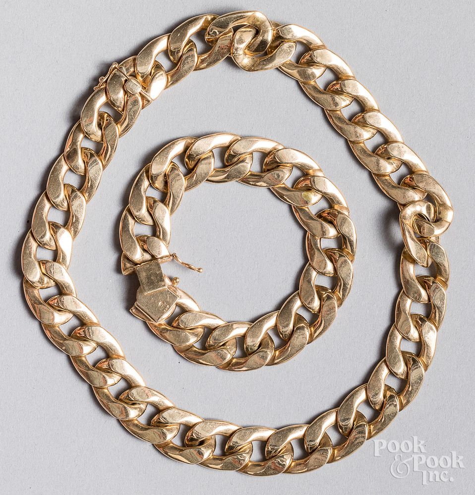 Appraisal: K gold chain necklace and bracelet K gold chain necklace