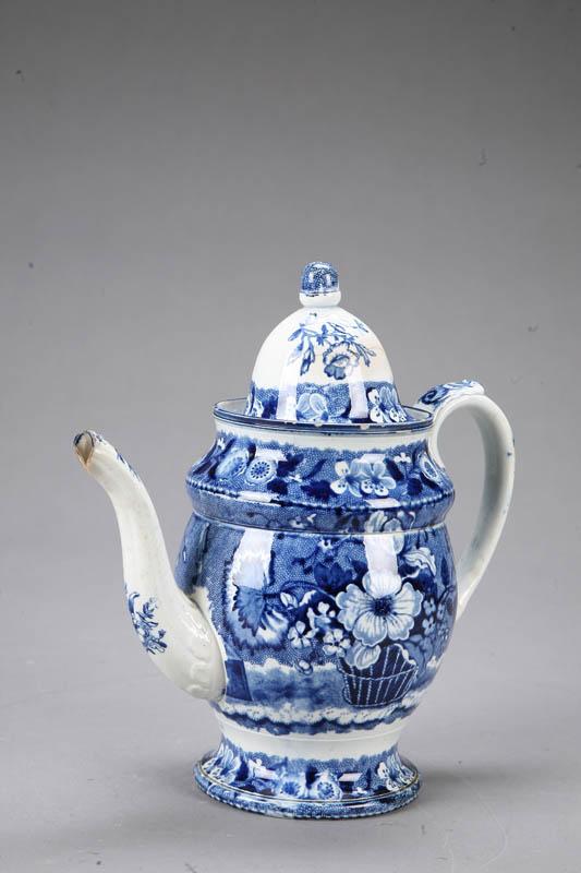 Appraisal: COFFEE POT Staffordshire blue and white porcelein pot with lid