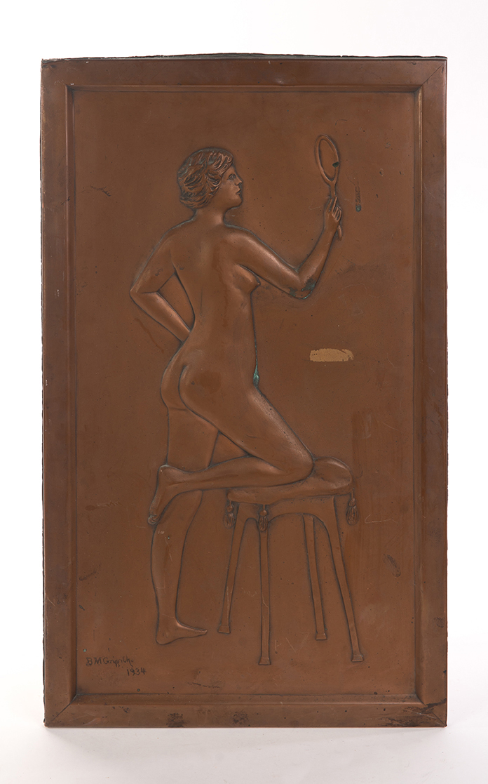 Appraisal: COPPER PLAQUE OF A NUDE FEMALE ARTIST SIGNED B M