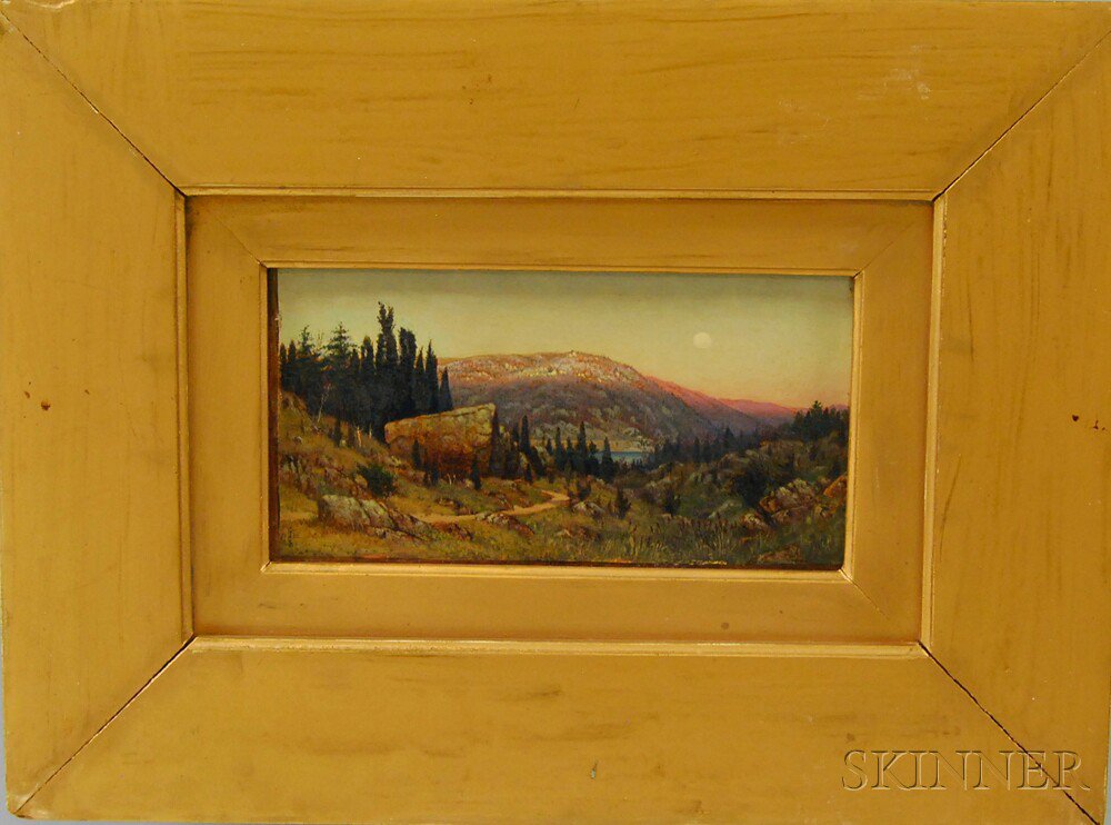 Appraisal: American School th Century Mountain Landscape at Dusk Monogrammed and