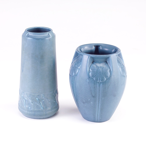 Appraisal: ROOKWOOD Two buttressed Production vases covered in matte indigo glaze