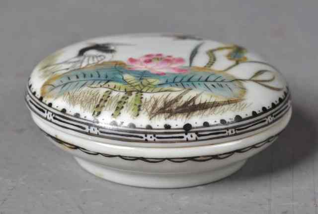 Appraisal: Chinese Republic Period Trinket Box CoverPorcelain box finely painted to