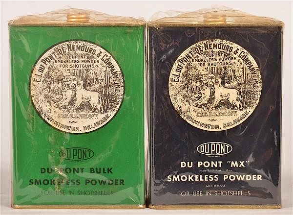 Appraisal: Two Various Du Pont Smokeless Powder Tins Two Various Du