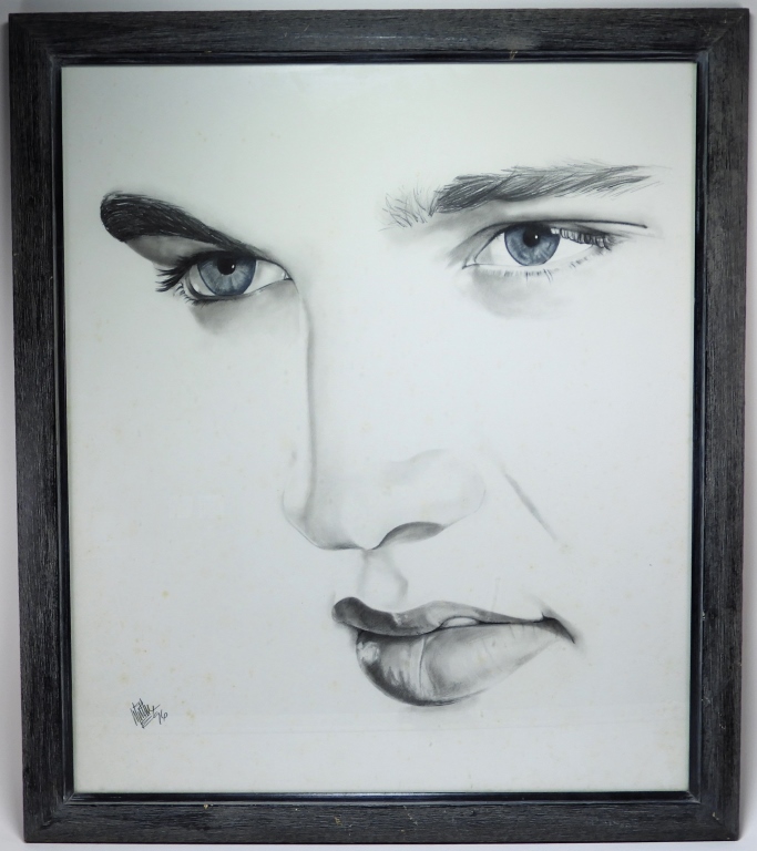 Appraisal: MODERN PORTRAIT OF ELVIS PRESLEY PENCIL DRAWING United States Depicts