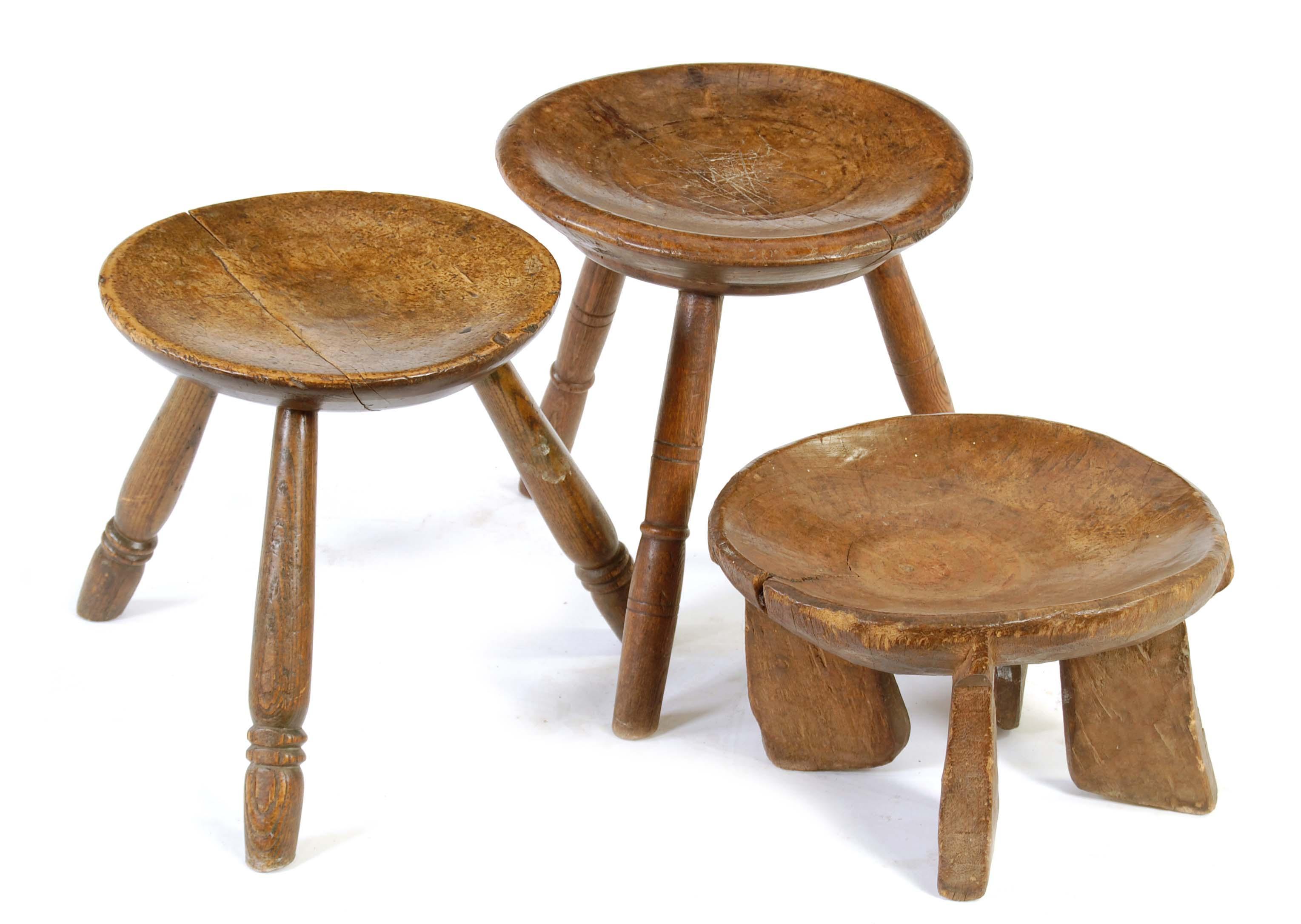 Appraisal: A th century turned fruitwood and ash tripod stool