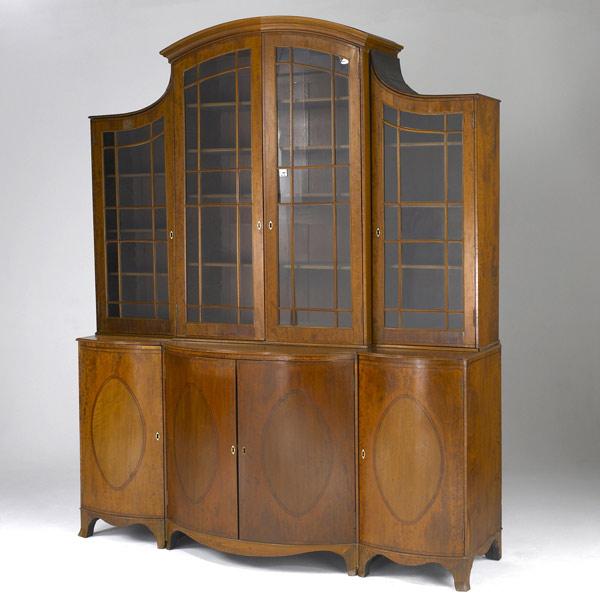 Appraisal: ENGLISH REGENCY BREAKFRONT Inlaid mahogany with serpentine front and French