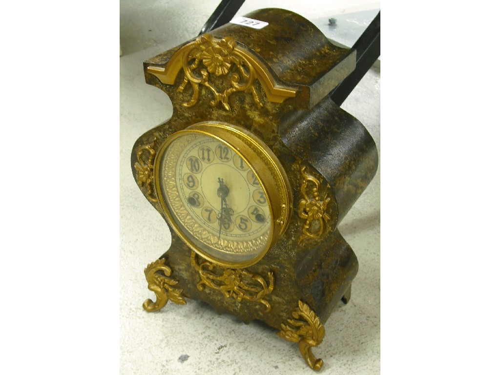 Appraisal: American Newhaven two train mantel clock the movement striking on