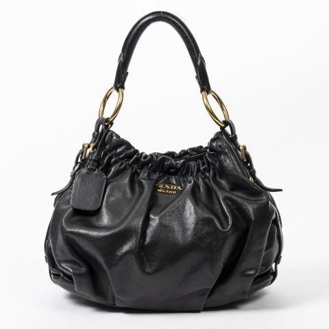 Appraisal: Prada Pleated Hobo shoulder bag in black small grain calf