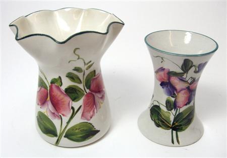 Appraisal: WEMYSS FRILLED VASE CIRCA decorated with sweet peas impressed mark