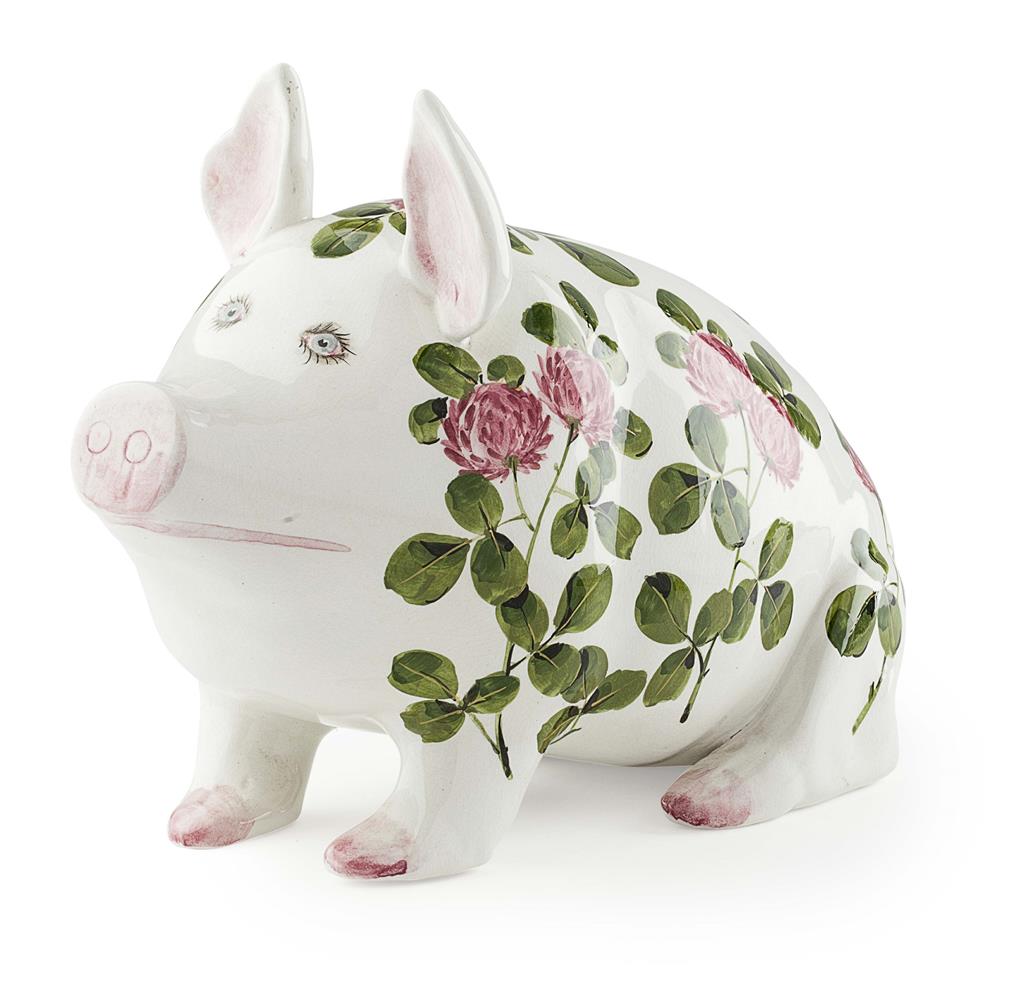 Appraisal: WEMYSS WARE A MEDIUM 'CLOVER' PIG FIGURE POST decorated by