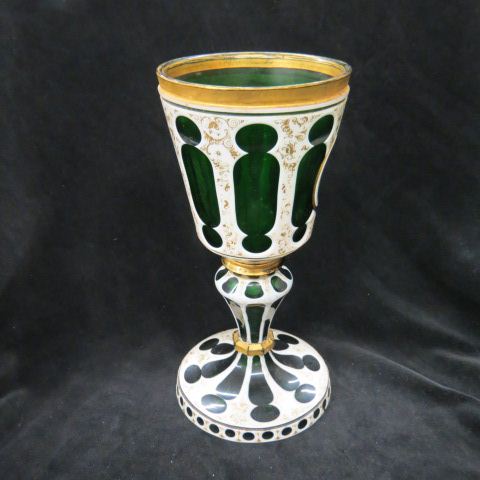 Appraisal: Bohemian Art Glass Chalice white cut back to emerald gold