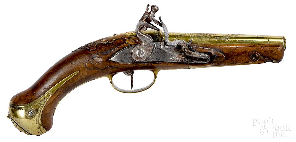 Appraisal: Continental flintlock tinder candle lighter late th c Continental flintlock