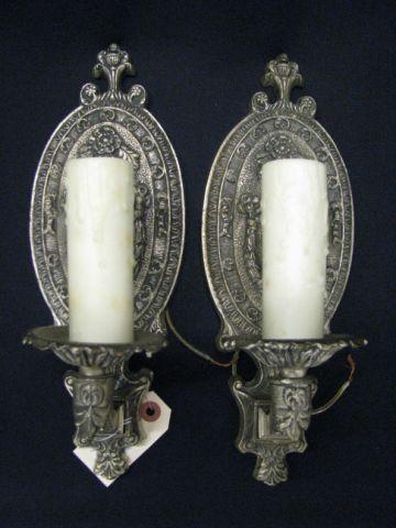 Appraisal: Pair of French Wall Sconces silver over brass very ornate