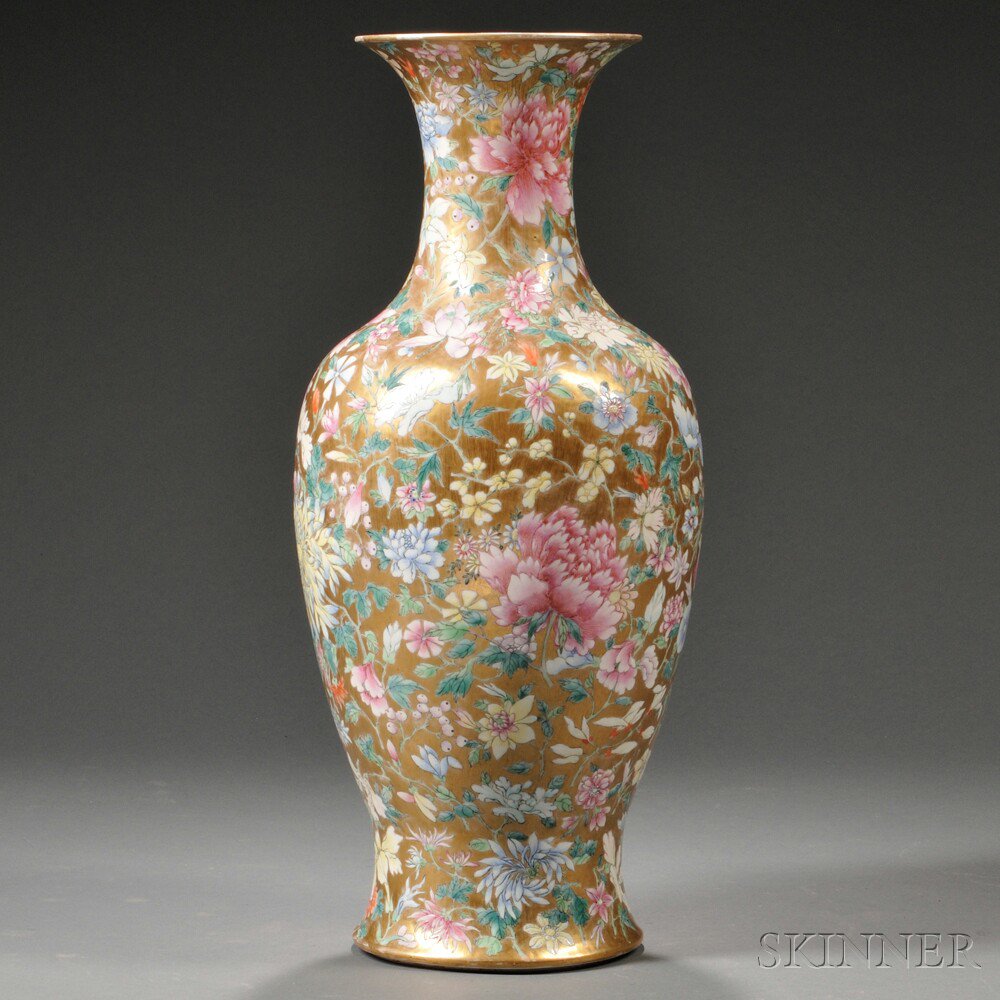 Appraisal: Famille Rose Vase China ovoid with flared mouth and waisted