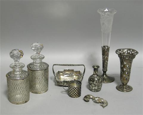 Appraisal: GROUP OF PIERCED SILVER WITH GLASS LINERS Comprising an American