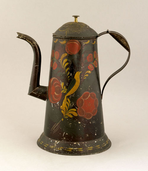 Appraisal: Pennsylvania toleware coffee pot th c with rare decoration of