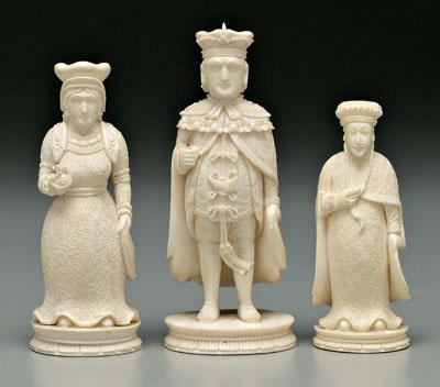 Appraisal: Three Chinese export chess pieces finely carved ivory on flat