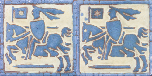 Appraisal: GRUEBY Pair of tiles modeled with a knight on horseback