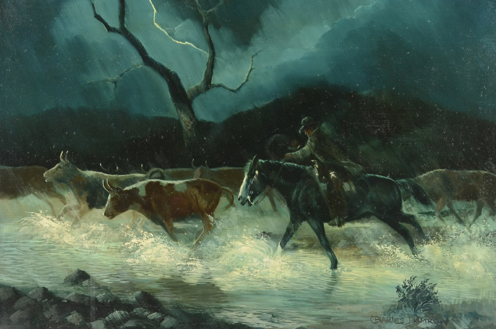 Appraisal: DAMROW Charles American - ''Boo and Shoo'' Depicts Cowboy Herding