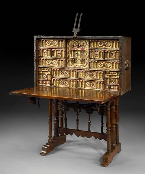 Appraisal: A Spanish Baroque walnut vargueno on later stand vargueno th