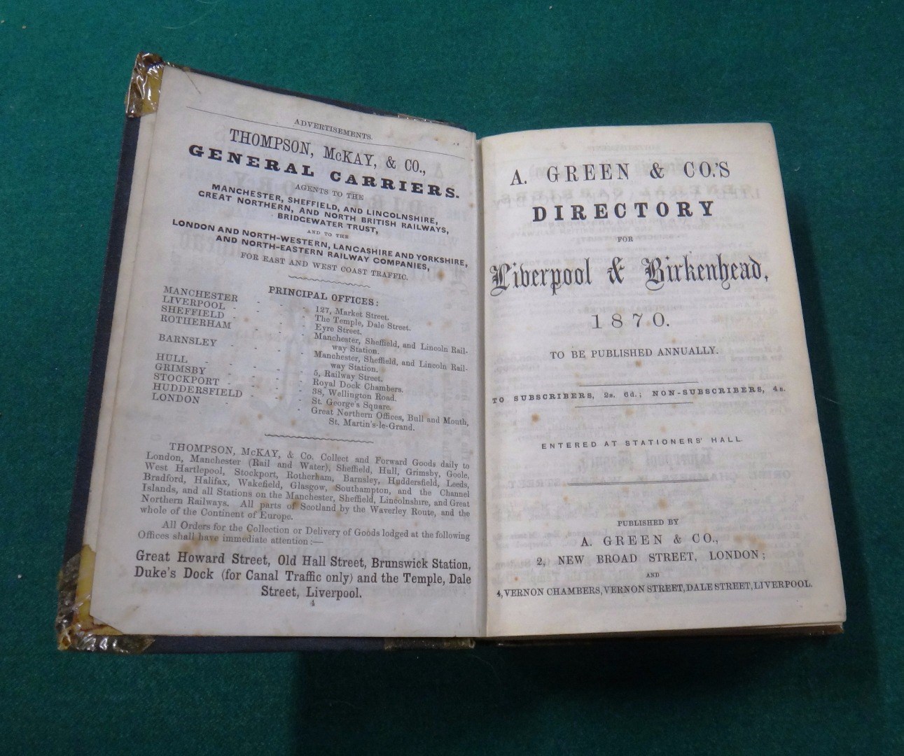 Appraisal: ROBSON'S LIVERPOOL DIRECTORY folded coloured county map illustrated advertiser rebound