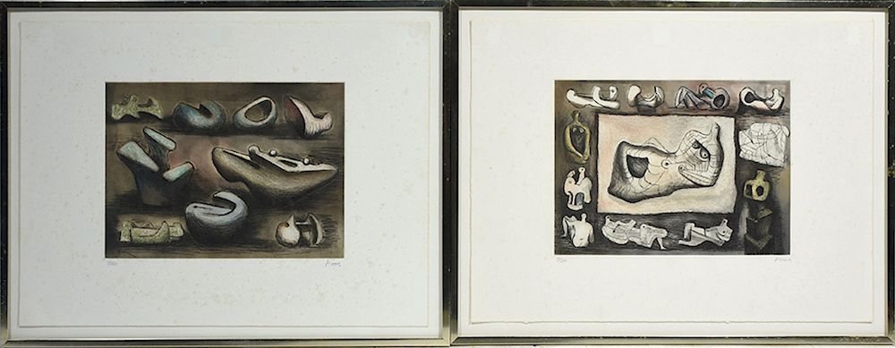 Appraisal: Two Henry Moore pencil signed numbered colored lithographs Two Henry