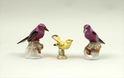 Appraisal: Three Porcelain and Pottery Bird Figures One signed Will George