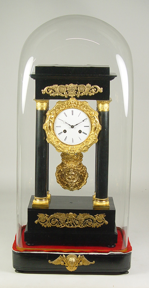 Appraisal: Ebonized Classical French Clock Under Glass Dome Circa White Roman