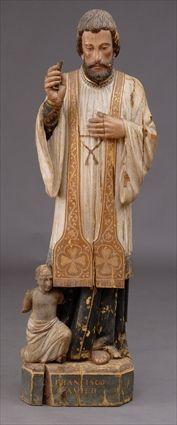 Appraisal: GOAN POLYCHROME CARVED WOOD FIGURE OF FRANCISCO XAVIER Depicted wearing