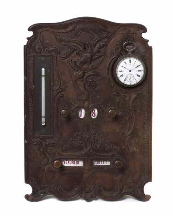 Appraisal: A French Molded Desk Calendar Thermometer and Pocket Watch Holder