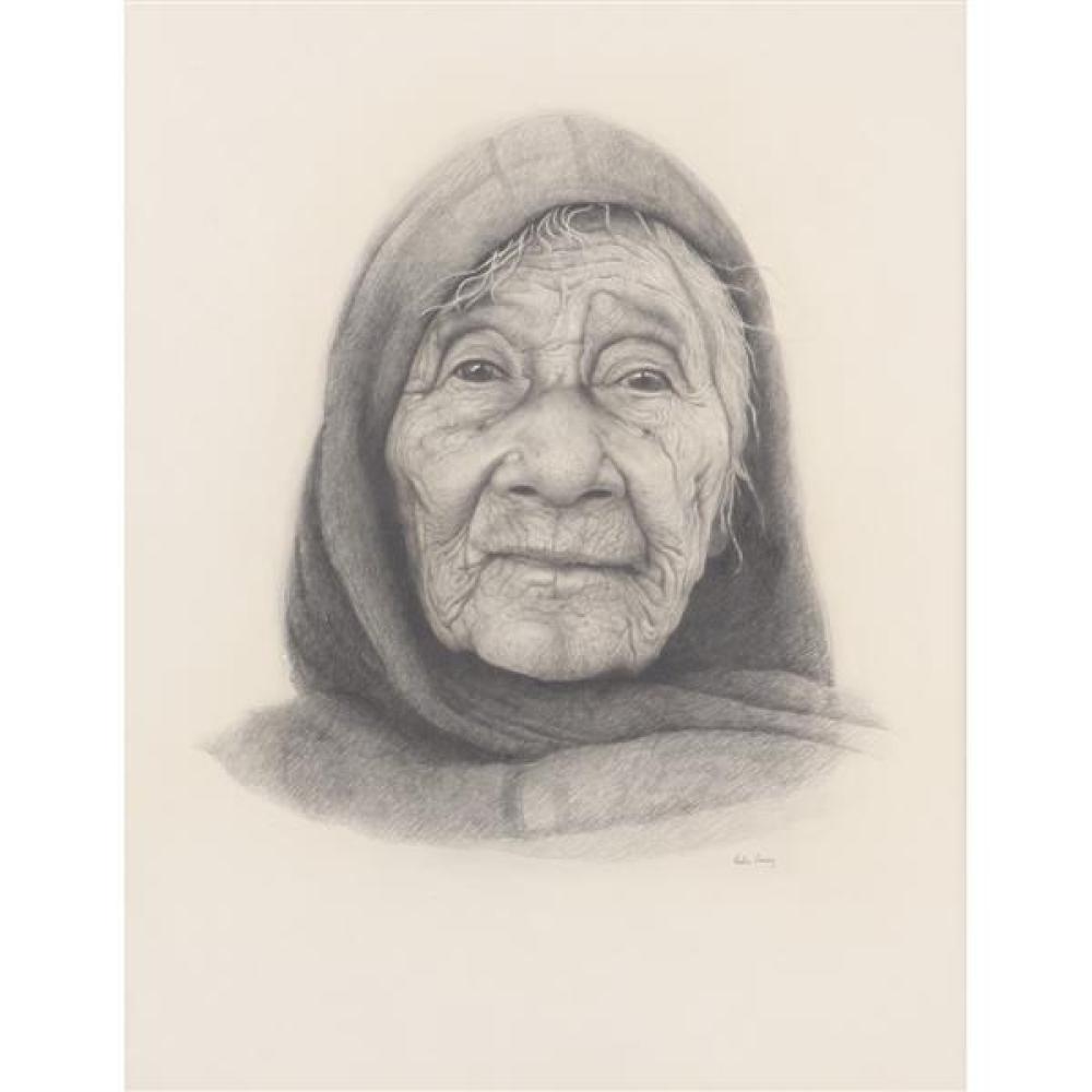 Appraisal: LESLIE EMERY AMERICAN - PORTRAIT OF OLD WOMAN PENCIL ON