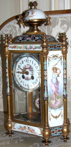 Appraisal: Title French Ormolu-Mounted Shelf Clock with hand-painted panels French enamel