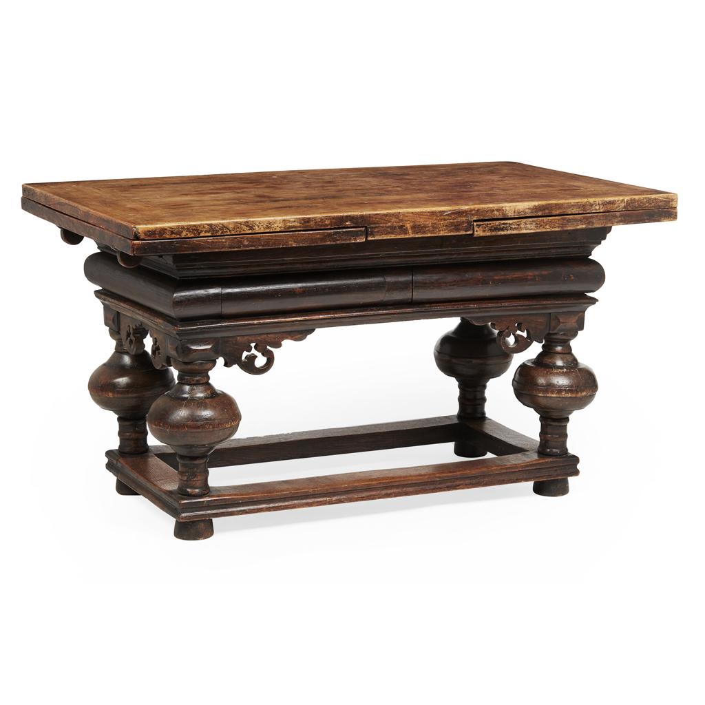 Appraisal: FLEMISH WALNUT AND FRUITWOOD DRAW LEAF TABLE TH CENTURY WITH